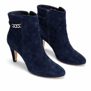 Bella Vita Navy Suede Ankle Boots Chain Detail Heeled Booties Size 12 Wide